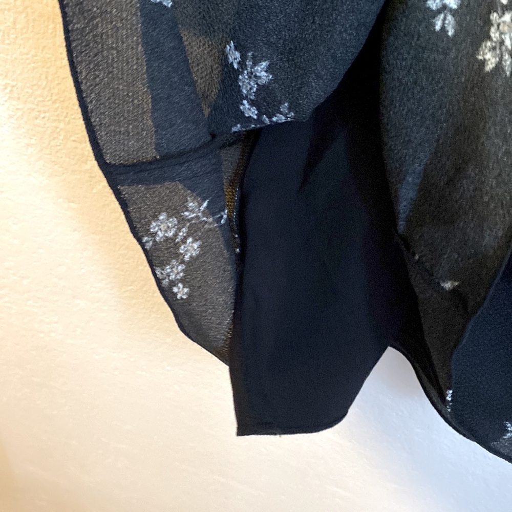 Tibi Florence black ruched sleeve fit flare floral short dress size 10 - Picture 11 of 13